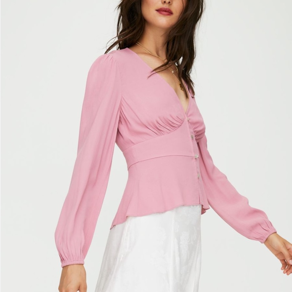 Wilfred Aritzia New Prairie Blouse in Pink size Medium Long Sleeve Corset